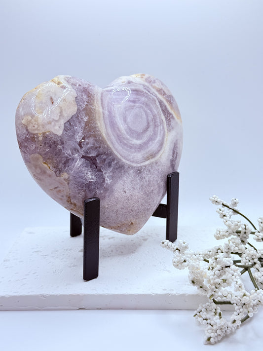 Amethyst & Flower Agate Heart Carving