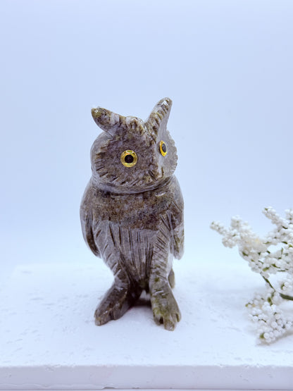 Green Jasper Owl Carving
