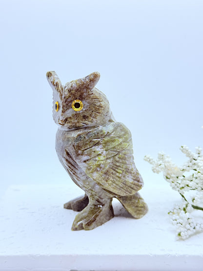 Green Jasper Owl Carving