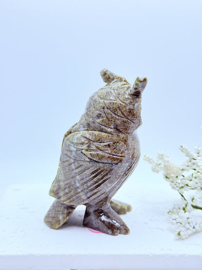 Green Jasper Owl Carving