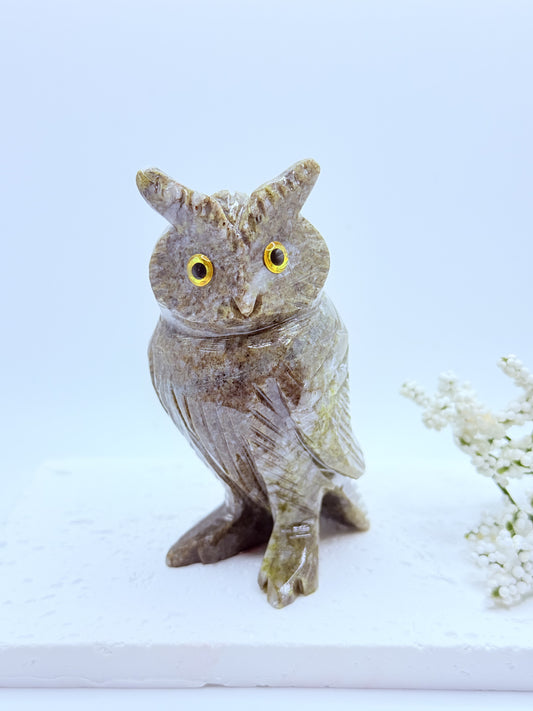 Green Jasper Owl Carving