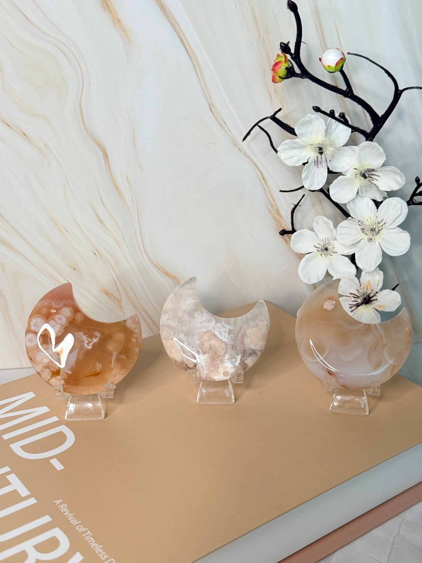 Flower Agate Moon | Growth & Blossoming | Crystal Carving