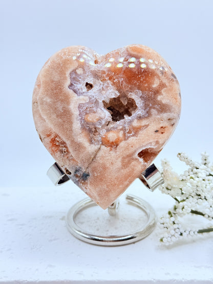 Pink Amethyst Druzy Heart Carving