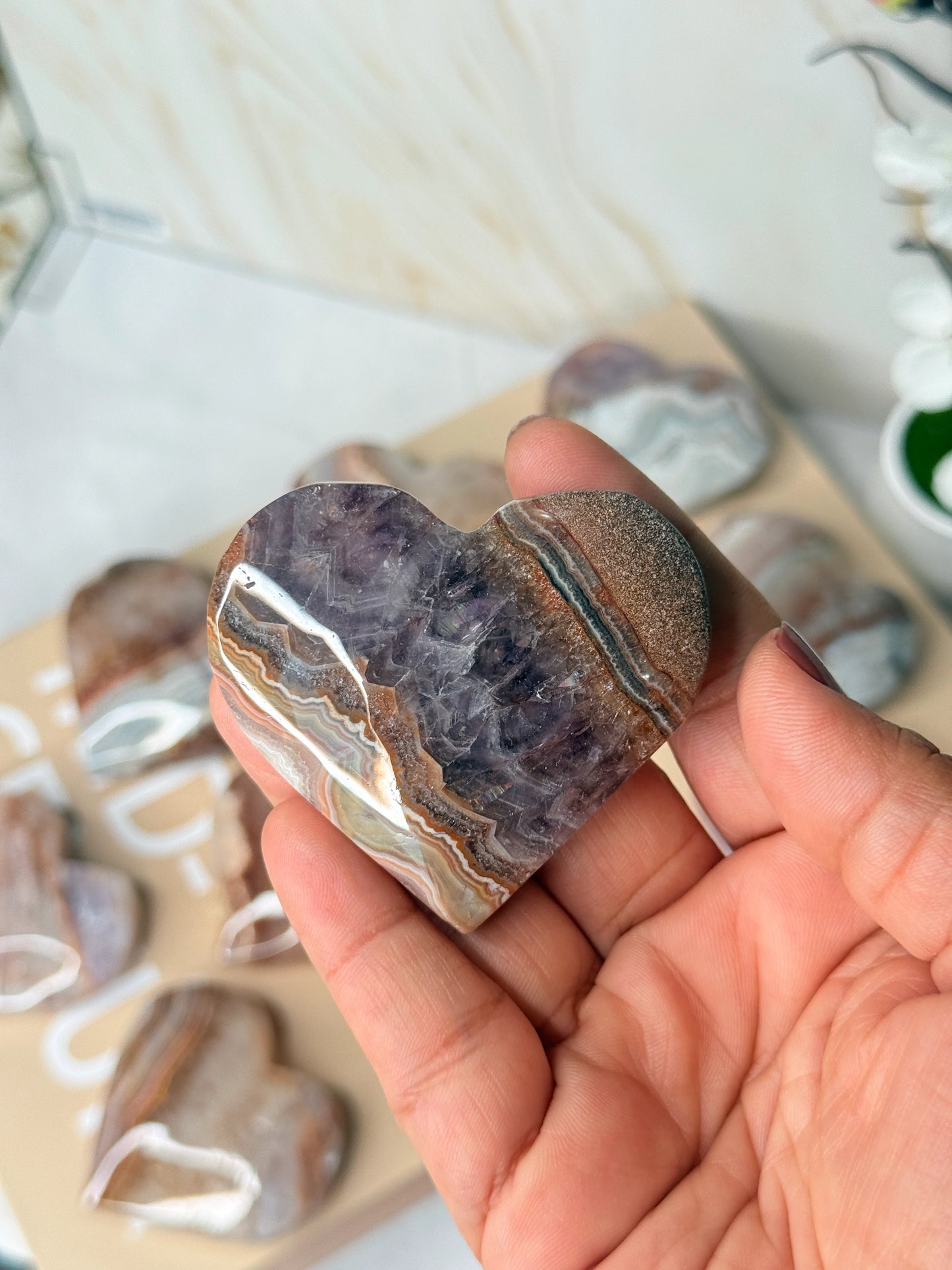 Amethyst Agate Heart | Calming Crystal Palm Stone for Peace & Clarity