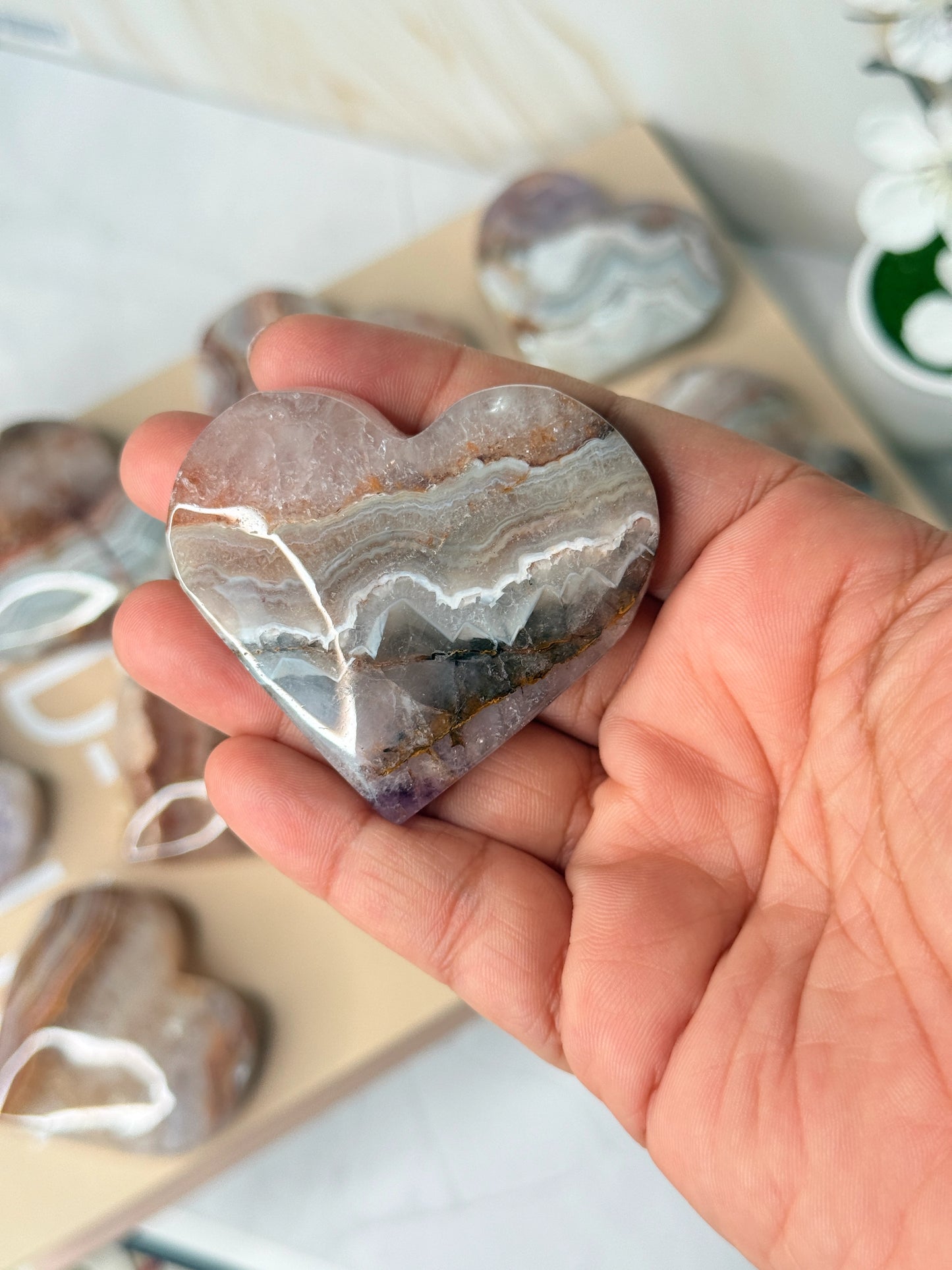 Amethyst Agate Heart | Calming Crystal Palm Stone for Peace & Clarity