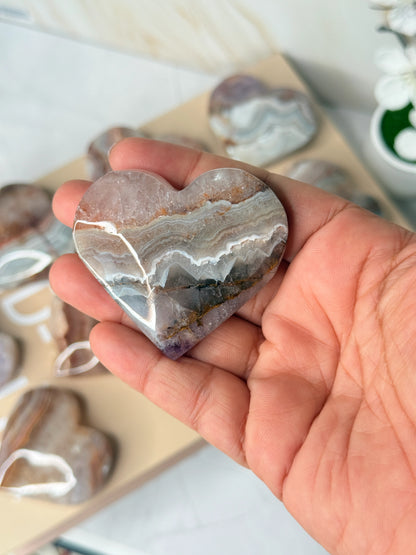 Amethyst Agate Heart | Calming Crystal Palm Stone for Peace & Clarity