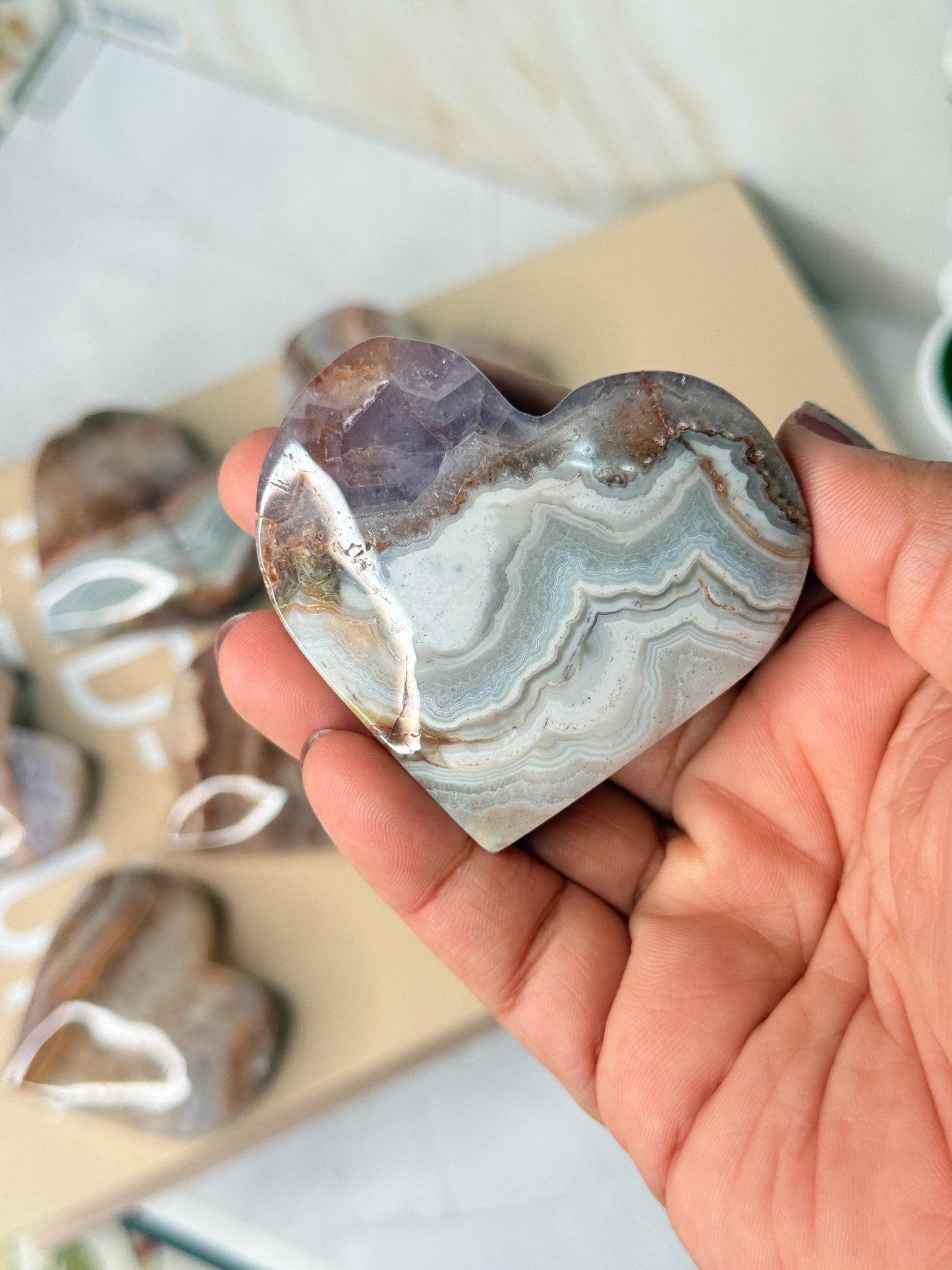 Amethyst Agate Heart | Calming Crystal Palm Stone for Peace & Clarity