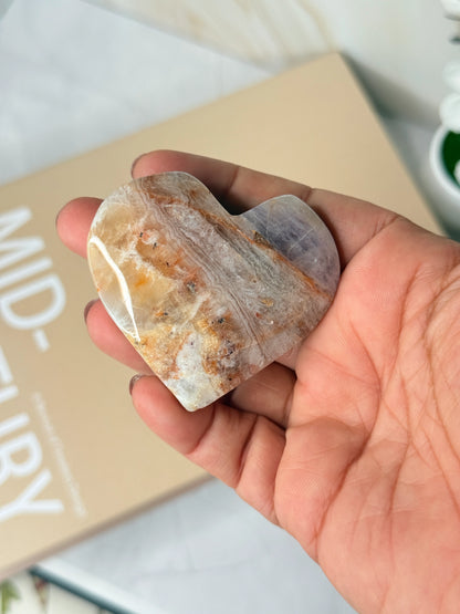 Amethyst Agate Heart | Calming Crystal Palm Stone for Peace & Clarity