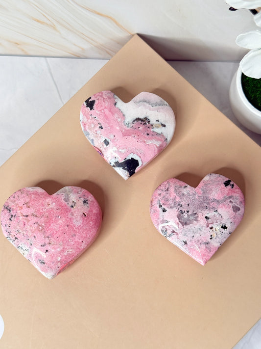 Rhodonite Crystal Heart Palm | Stone of Compassion & Emotional Healing