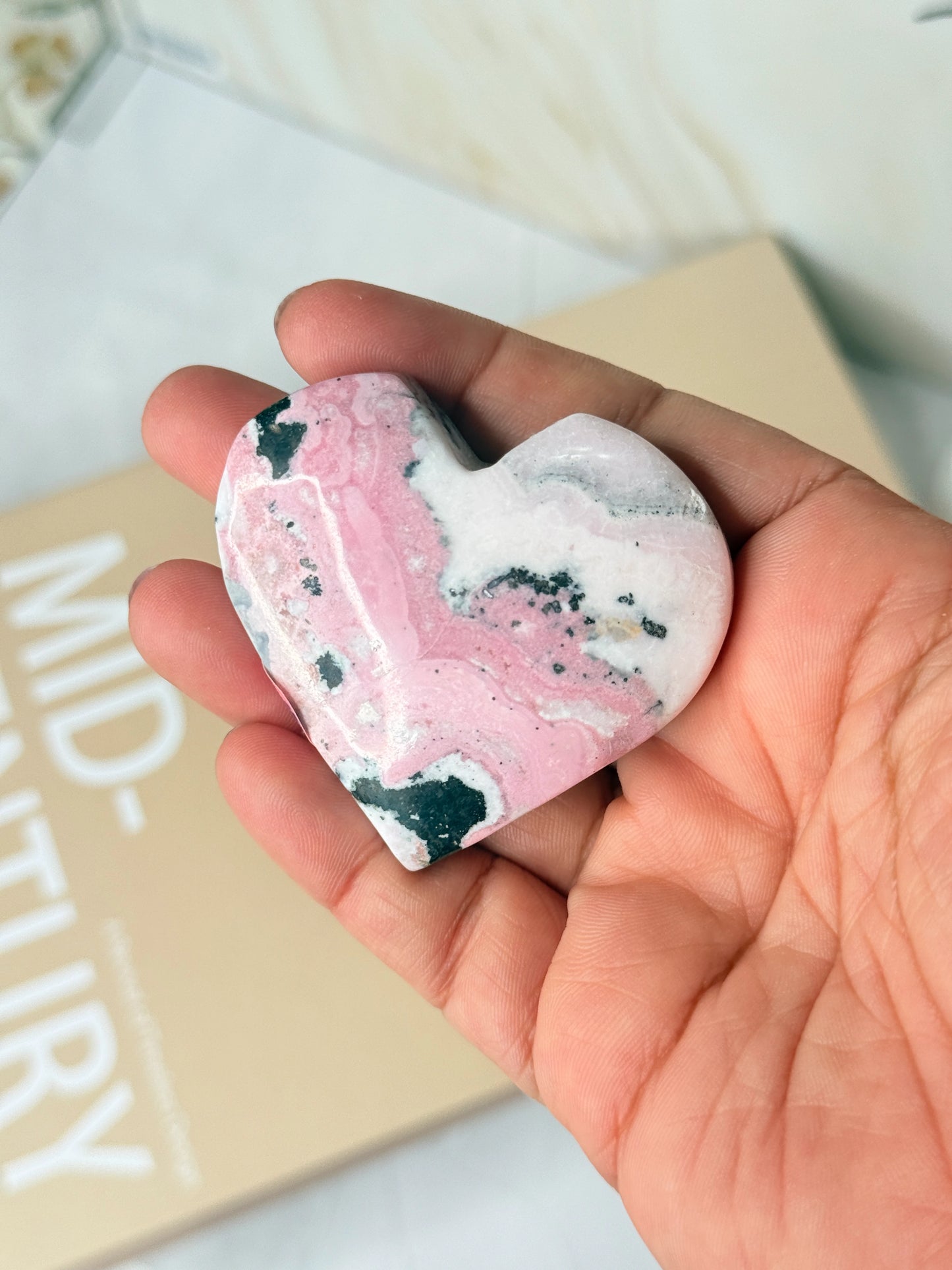 Rhodonite Crystal Heart Palm | Stone of Compassion & Emotional Healing
