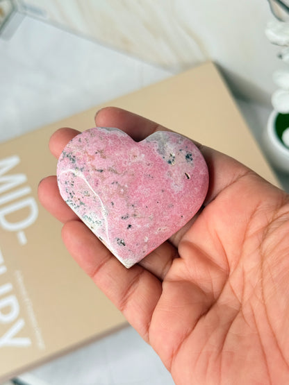 Rhodonite Crystal Heart Palm | Stone of Compassion & Emotional Healing