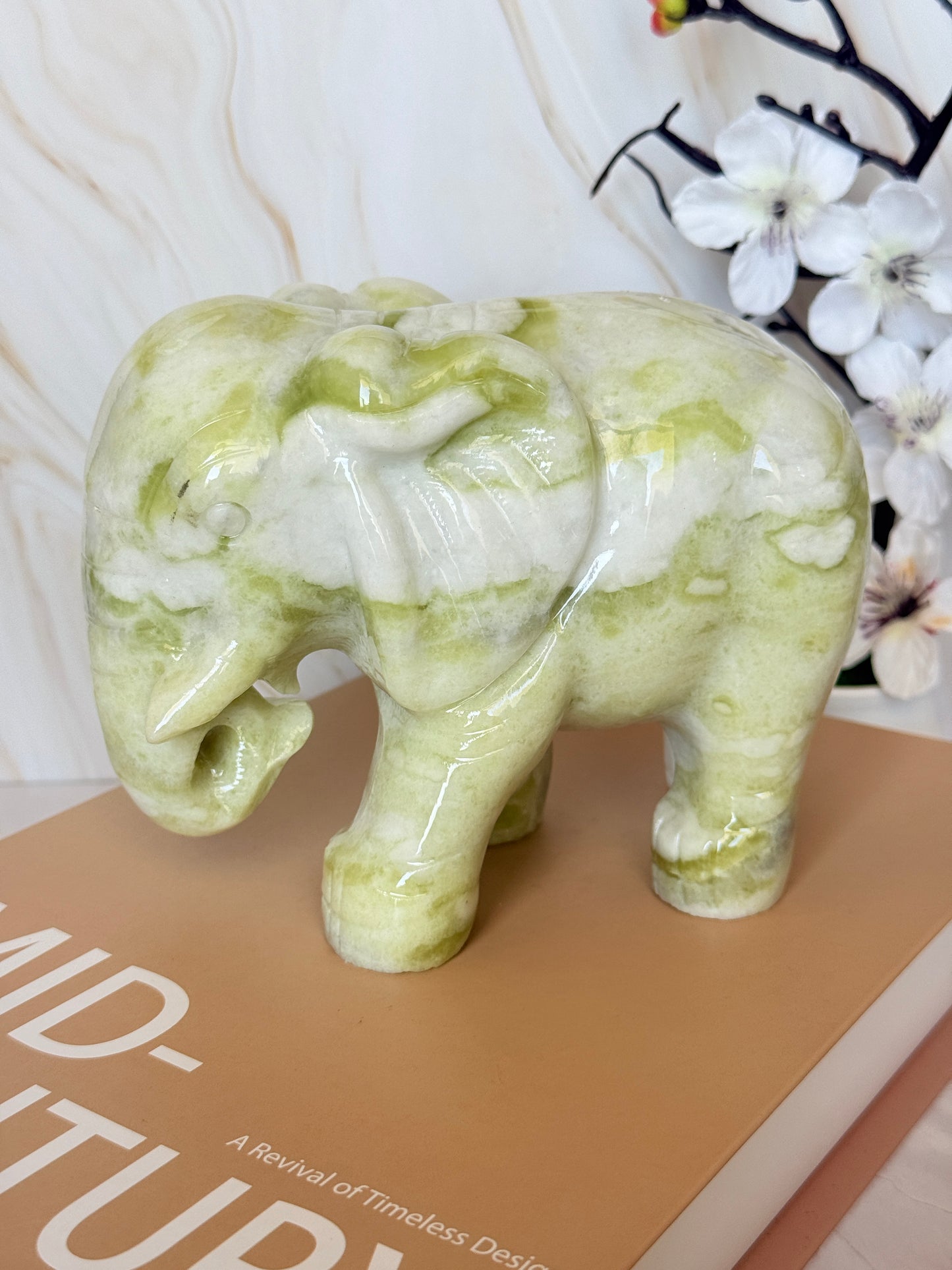 Lemon Jade Elephant | Crystal Carving for Wisdom & Good Fortune