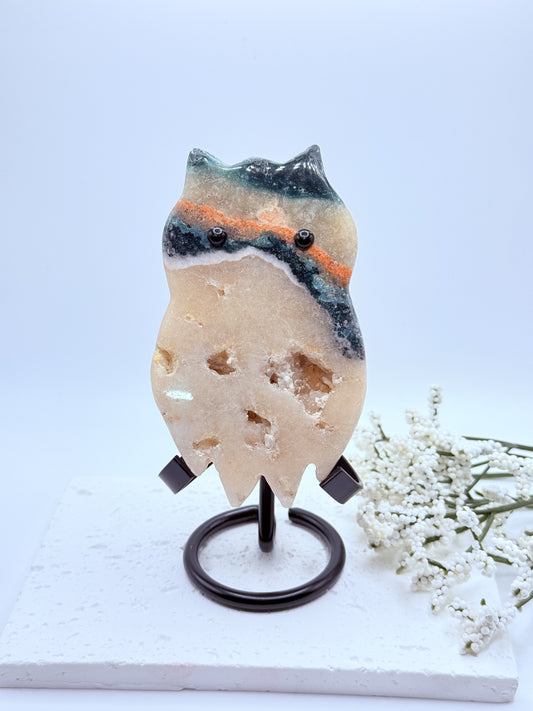 Pink Amethyst & Jasper Owl Carving