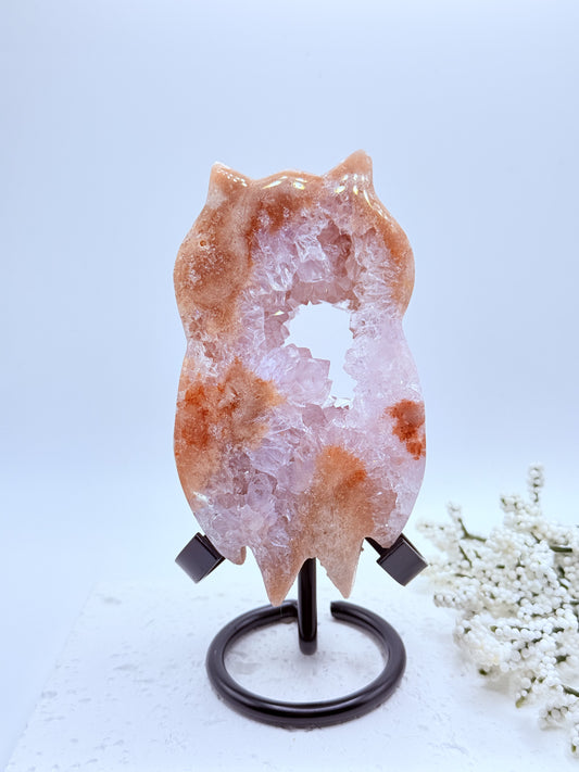 Pink Amethyst Druzy Owl Carving