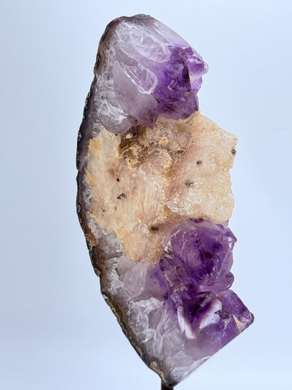 Moon Amethyst Cluster with Calcite on Stand – Raw Brazilian Amethyst & Calcite Crystal for Intuition, Peace & Protection | Handpicked Moon-Shaped Cluster Display