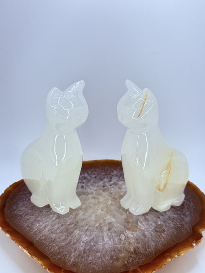 Onyx Cat Carving Pair | Natural Stone Figurines for Protection, Balance & Elegance