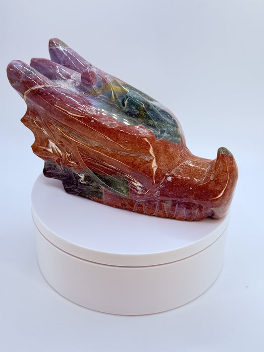 Ocean Jasper Dragon Head Carving – Crystal of Strength, Wisdom & Emotional Healing | Hand-Carved Dragon Crystal from Madagascar