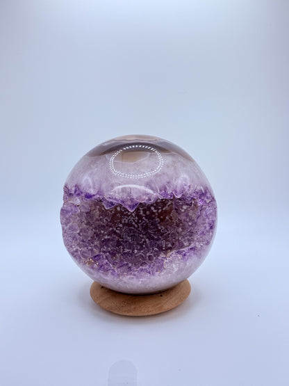 Amethyst Druzy Sphere with Agate – Natural Geode Crystal Ball with Sparkling Sugary Inclusions | Handpicked Healing Crystal for Calm & Clarity