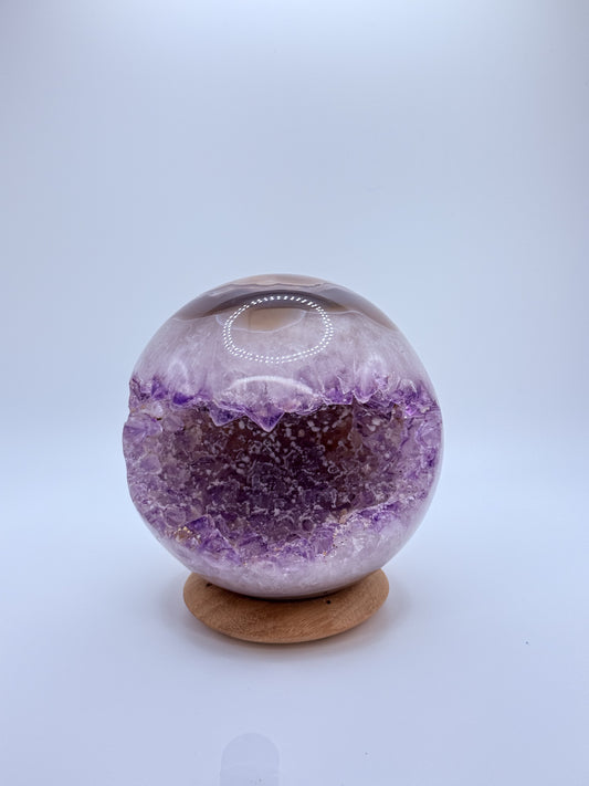 Amethyst Druzy Sphere with Agate – Natural Geode Crystal Ball with Sparkling Sugary Inclusions | Handpicked Healing Crystal for Calm & Clarity