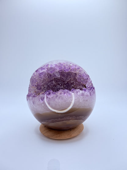Amethyst Druzy Sphere with Agate – Natural Geode Crystal Ball with Sparkling Sugary Inclusions | Handpicked Healing Crystal for Calm & Clarity