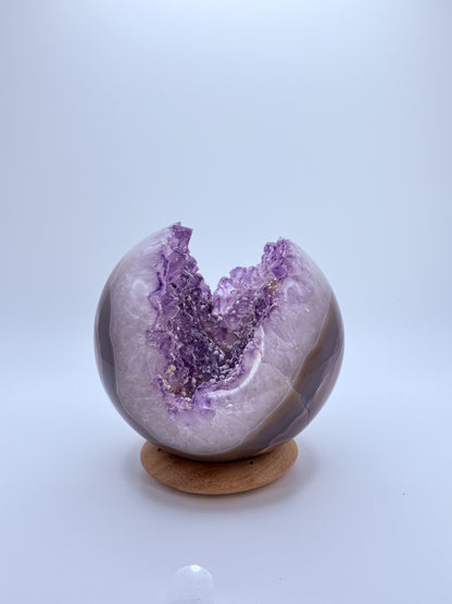 Amethyst Druzy Sphere with Agate – Natural Geode Crystal Ball with Sparkling Sugary Inclusions | Handpicked Healing Crystal for Calm & Clarity