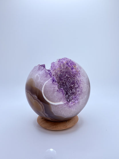 Amethyst Druzy Sphere with Agate – Natural Geode Crystal Ball with Sparkling Sugary Inclusions | Handpicked Healing Crystal for Calm & Clarity