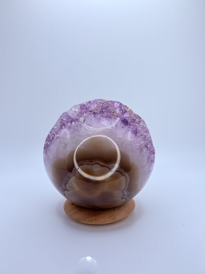 Amethyst Druzy Sphere with Agate – Natural Geode Crystal Ball with Sparkling Sugary Inclusions | Handpicked Healing Crystal for Calm & Clarity