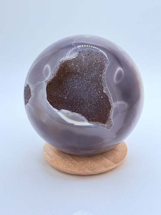 Druzy Grey Agate Sphere – Calming & Grounding Crystal Ball with Sparkling Druzy Pocket | Handpicked Natural Agate for Balance & Protection