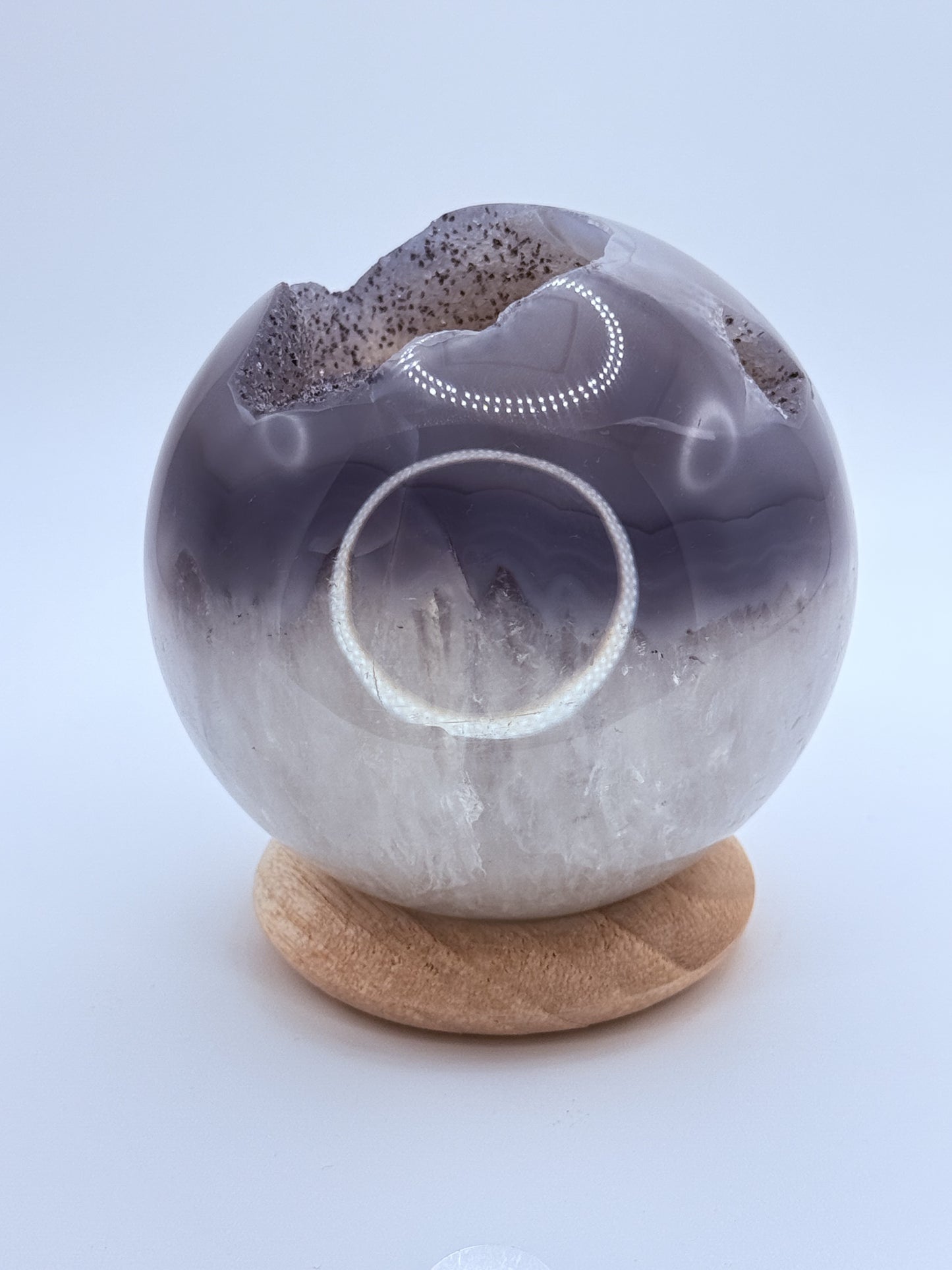 Druzy Grey Agate Sphere – Calming & Grounding Crystal Ball with Sparkling Druzy Pocket | Handpicked Natural Agate for Balance & Protection